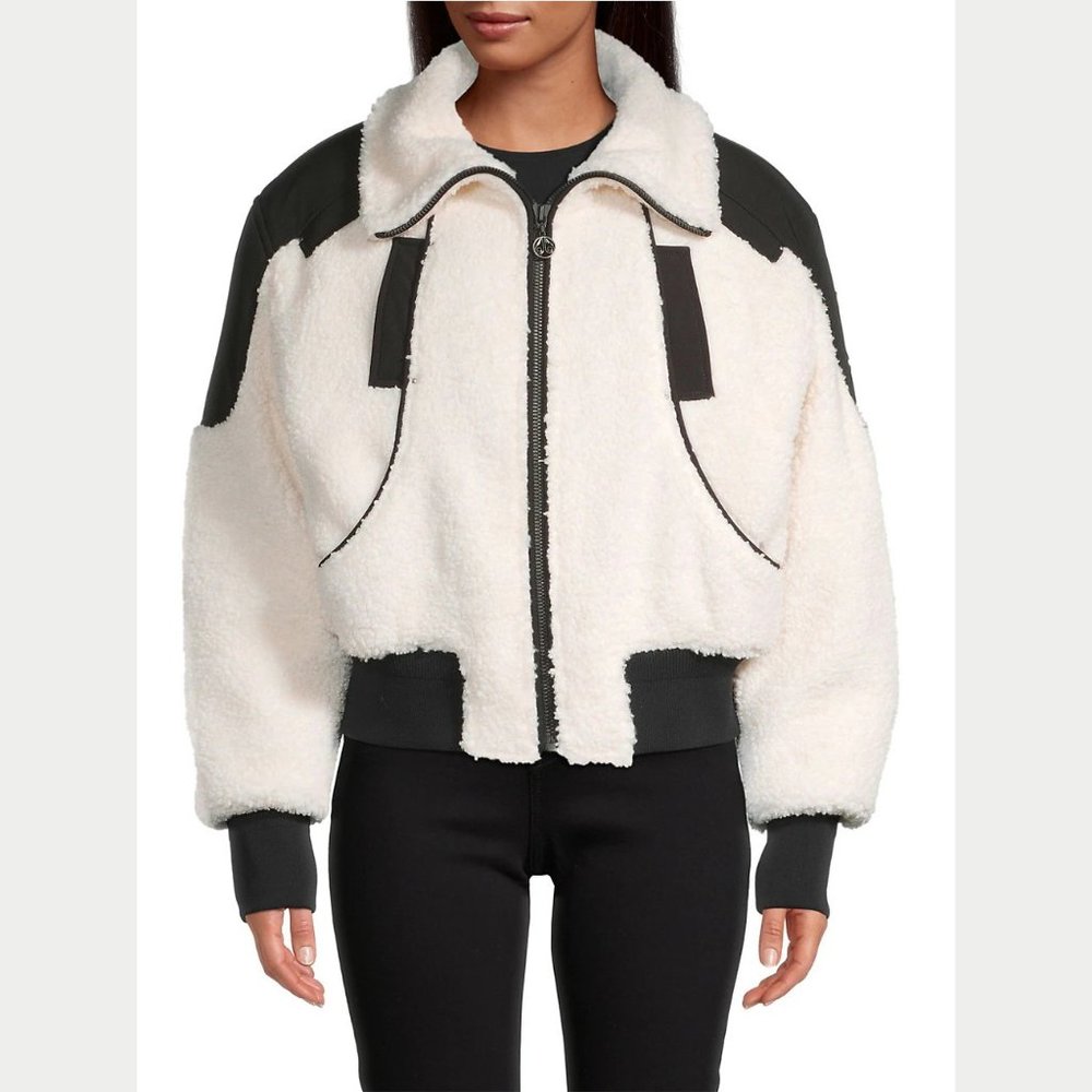 NEW Moose Knuckles Size Small Women's Sherpa Nellis Cropped Bomber - Ivory - Picture 3 of 6